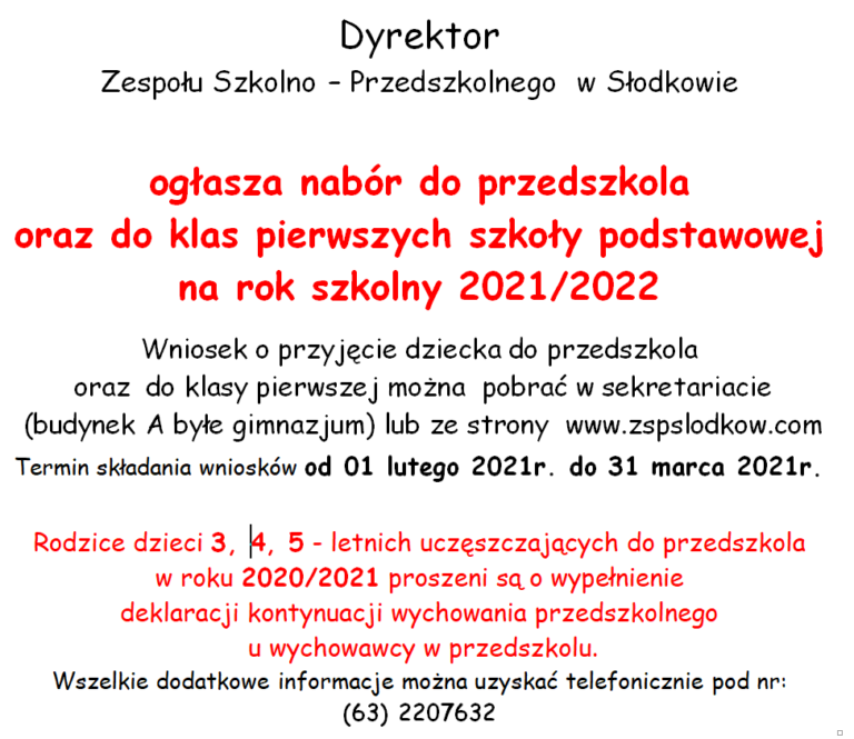 plakat nabór do szkoły 2021/2022